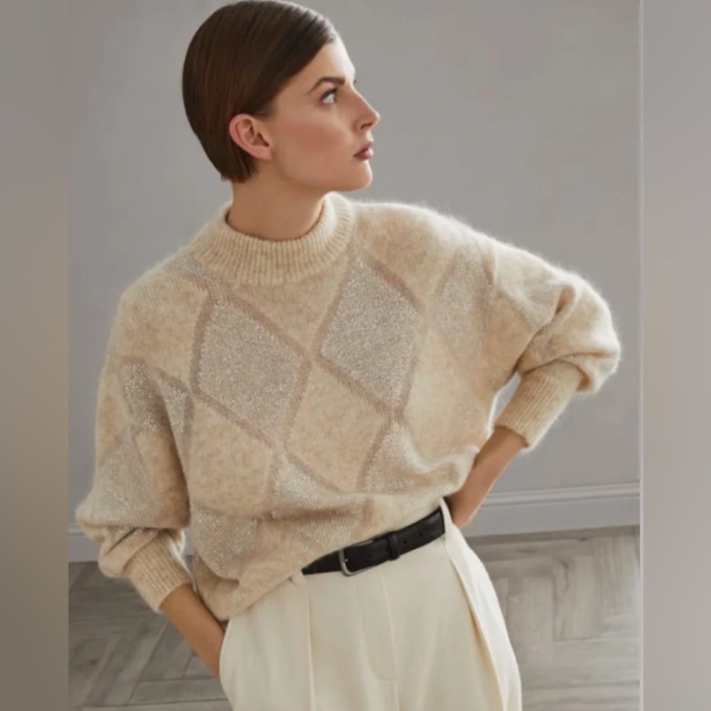 BRUNELLO CUCINELLI
Bright Argyle Turtleneck Wool Mohair Sweater
